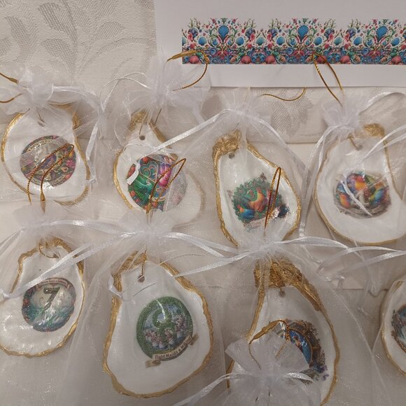 Glorious Gold #2 12 Days of Christmas Oyster Shell Ornaments + 2 Bonus Ornaments - Picture 12 of 16